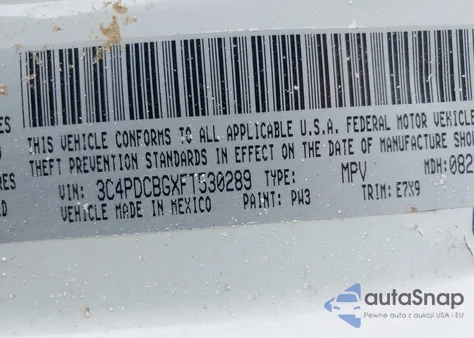 2015 Dodge Journey Sxt z USA, uszkodzony, nr VIN 3C4PDCBGXFT530289